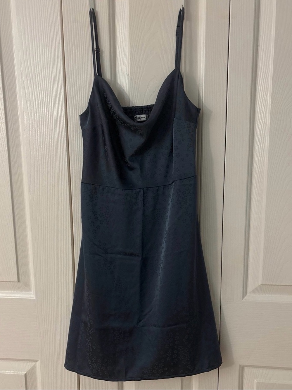 Hollister Satin Slip Dress with Cowl Neck - navy blue